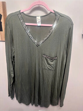 7th Ray Sequin Trim Tunic in Green 2XL